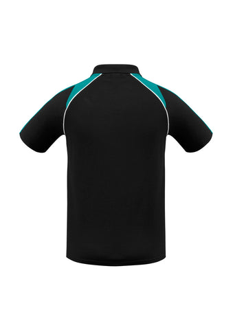Triton Mens Short Sleeve Polo Black/Teal/White back view
