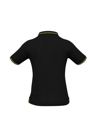 Jet Womens Short Sleeve Polo Black/Bright Green back view