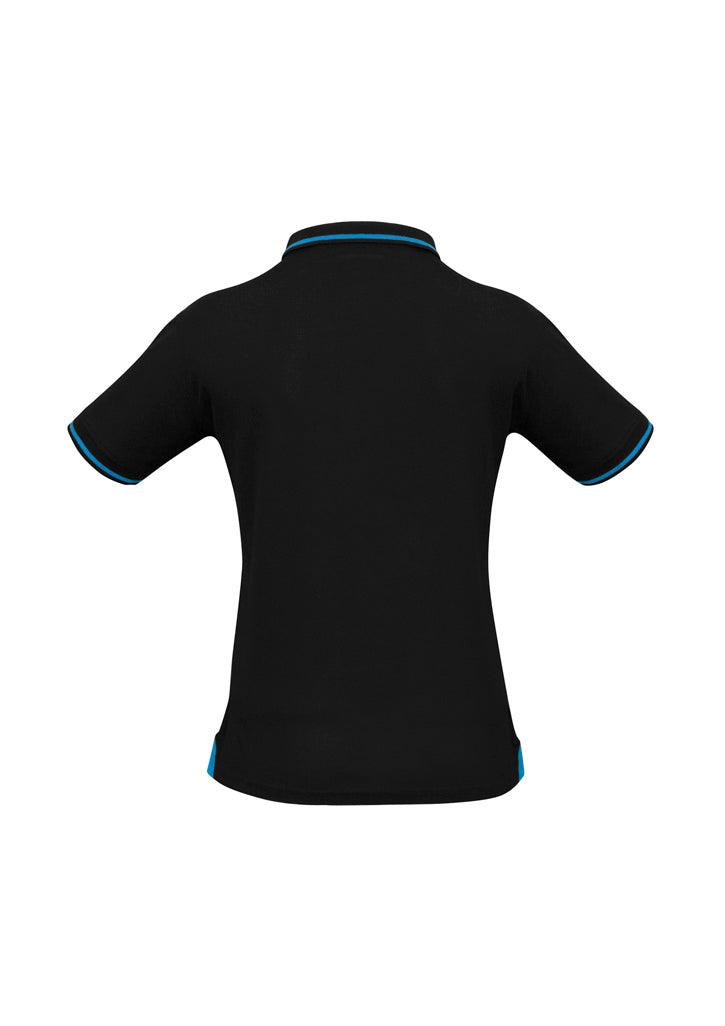 Jet Womens Short Sleeve Polo Black/Cyan back view