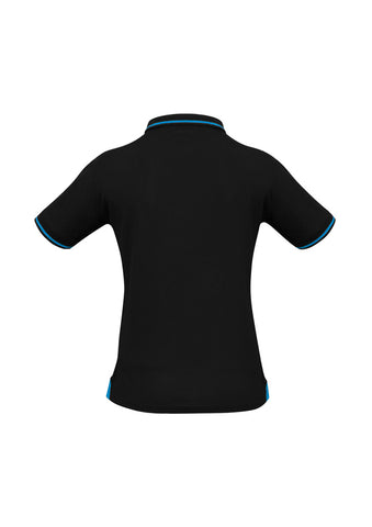 Jet Womens Short Sleeve Polo Black/Cyan back view