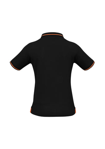 Jet Womens Short Sleeve Polo Black/Orange back view