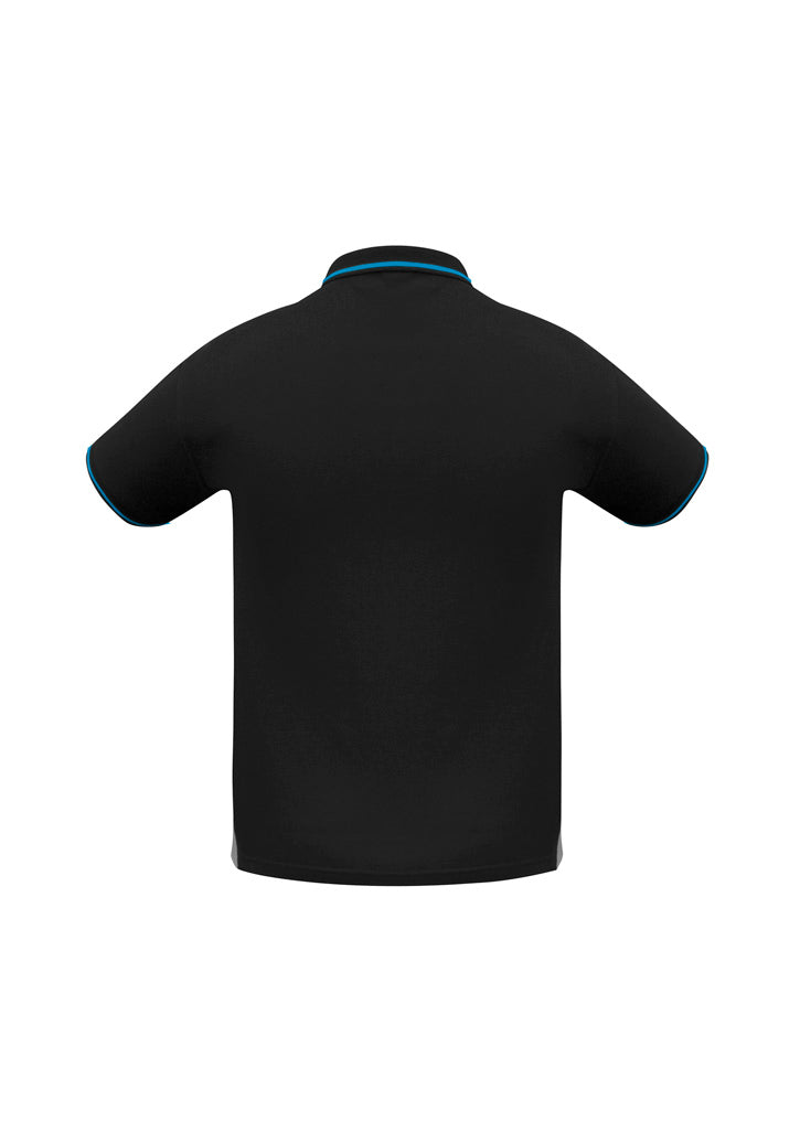 Jet Mens Short Sleeve Polo Black/Cyan back view