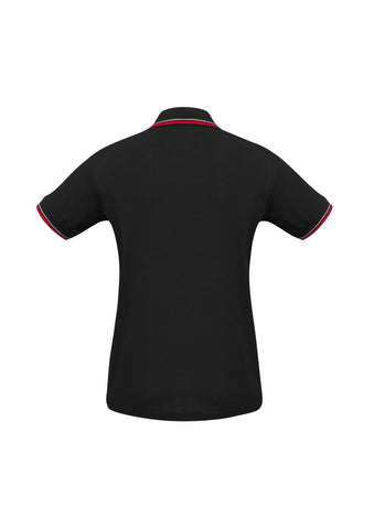 Cambridge Womens Short Sleeve Polo Black/Red/White back view