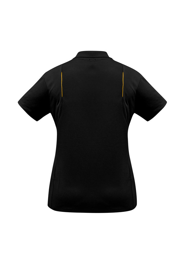 United Womens Short Sleeve Polo Black/Gold back view