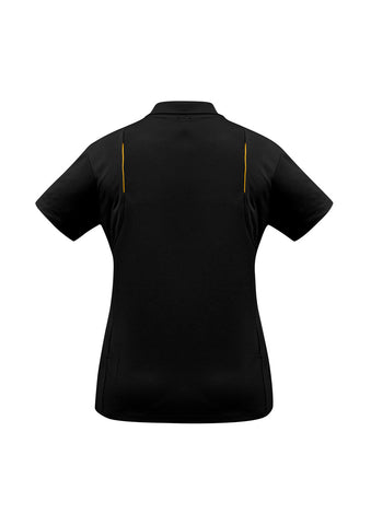 United Womens Short Sleeve Polo Black/Gold back view