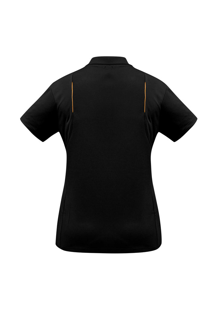 United Womens Short Sleeve Polo Black/Orange back view