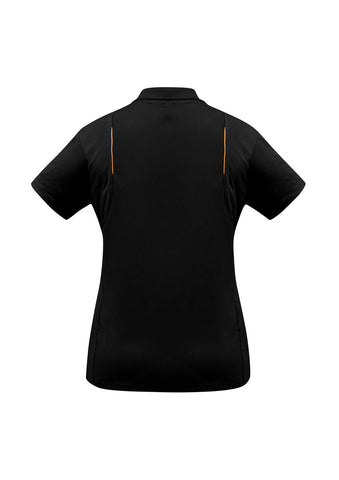United Womens Short Sleeve Polo Black/Orange back view
