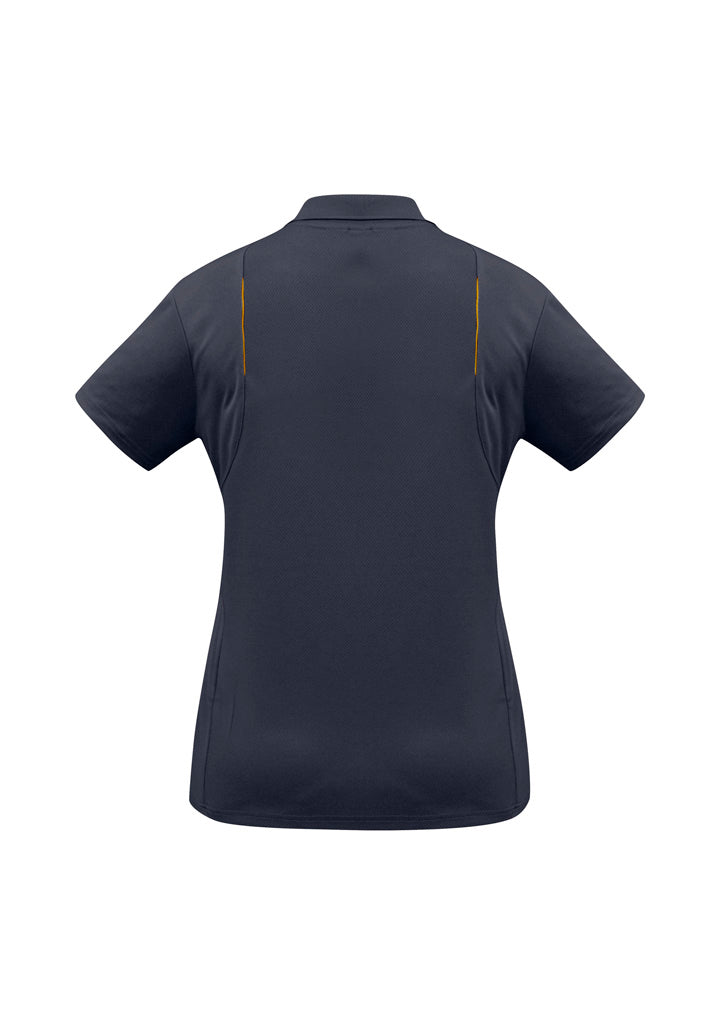 United Womens Short Sleeve Polo Navy/Gold back view