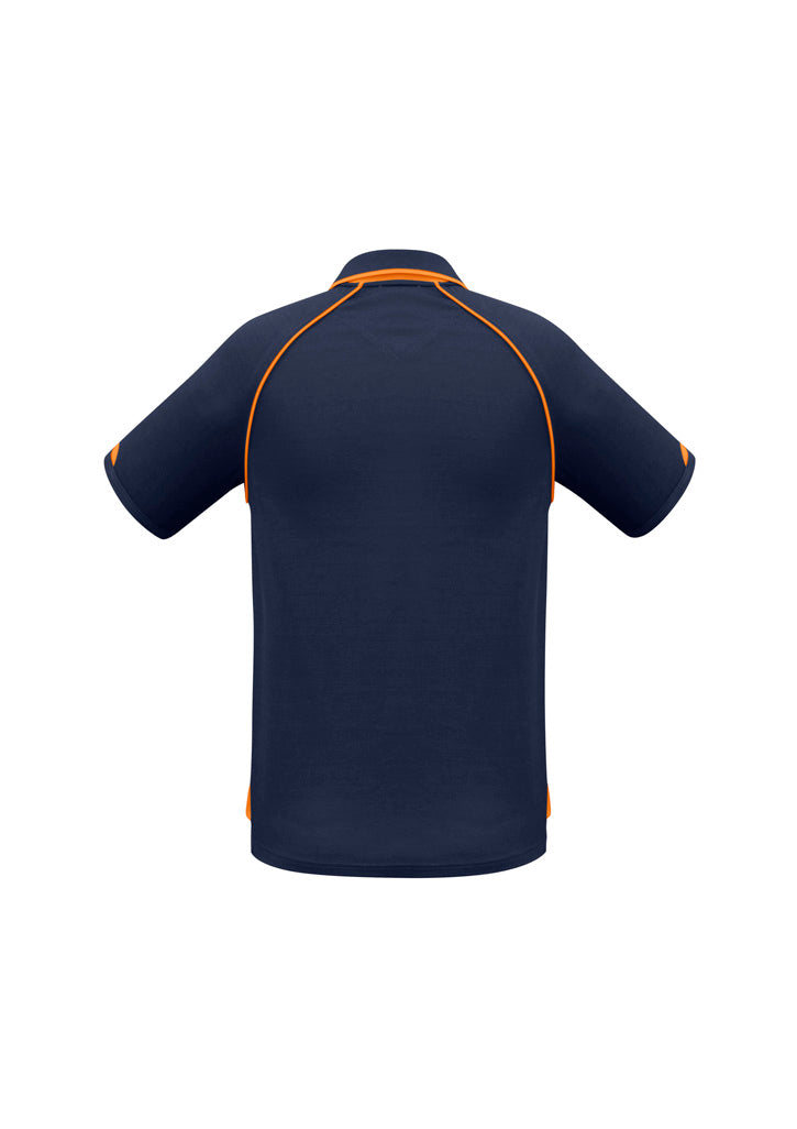 Fusion Mens Short Sleeve Polo Navy/Fluoro Orange back view