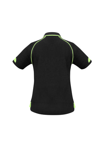 Fusion Womens Short Sleeve Polo Black/Fluoro Yellow/Lime back view