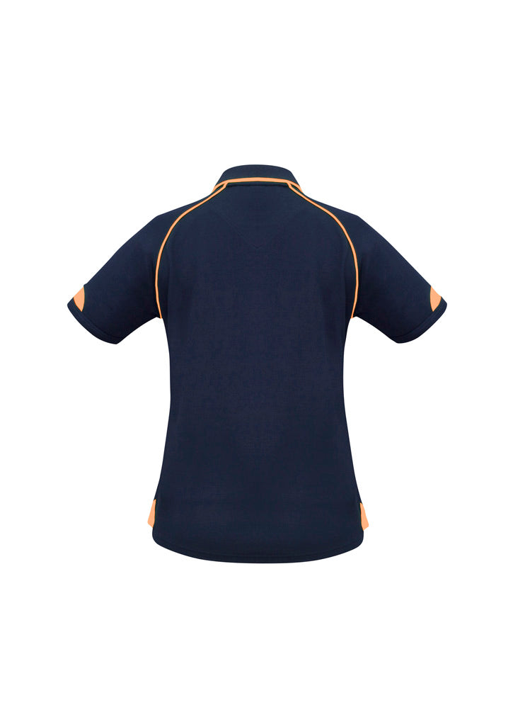 Fusion Womens Short Sleeve Polo Navy/Fluoro Orange back view