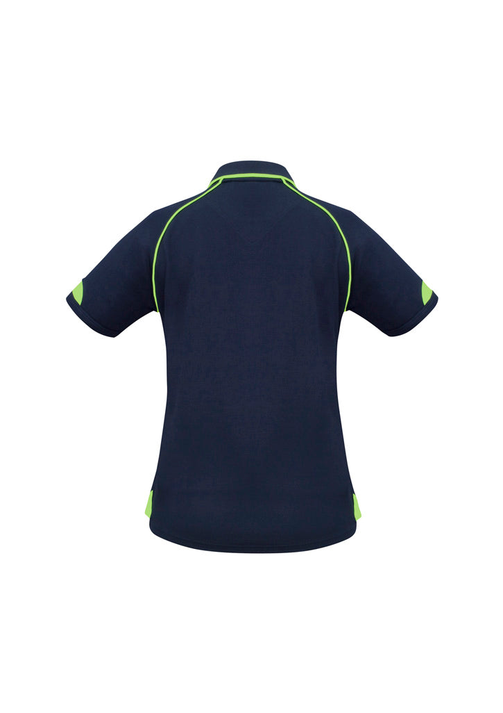 Fusion Womens Short Sleeve Polo Navy/Fluoro Yellow/Lime back view
