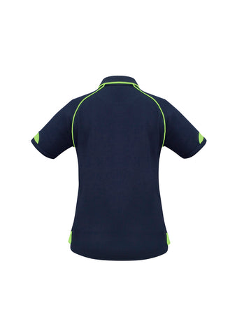 Fusion Womens Short Sleeve Polo Navy/Fluoro Yellow/Lime back view
