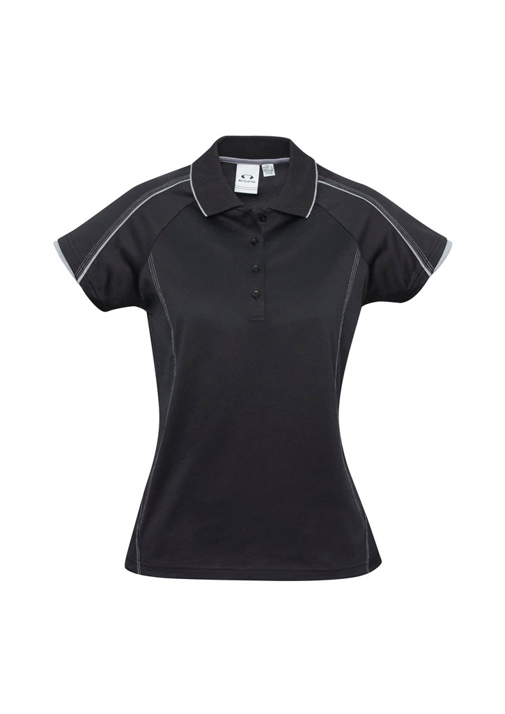 Blade Womens Short Sleeve Polo Black/Silver Grey front view
