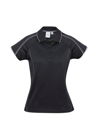 Blade Womens Short Sleeve Polo Black/Silver Grey front view