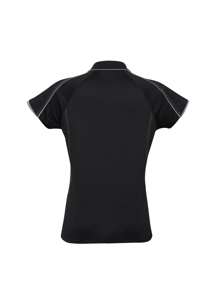 Blade Womens Short Sleeve Polo Black/Silver Grey back view