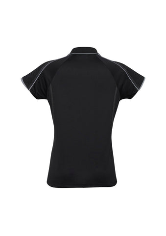 Blade Womens Short Sleeve Polo Black/Silver Grey back view