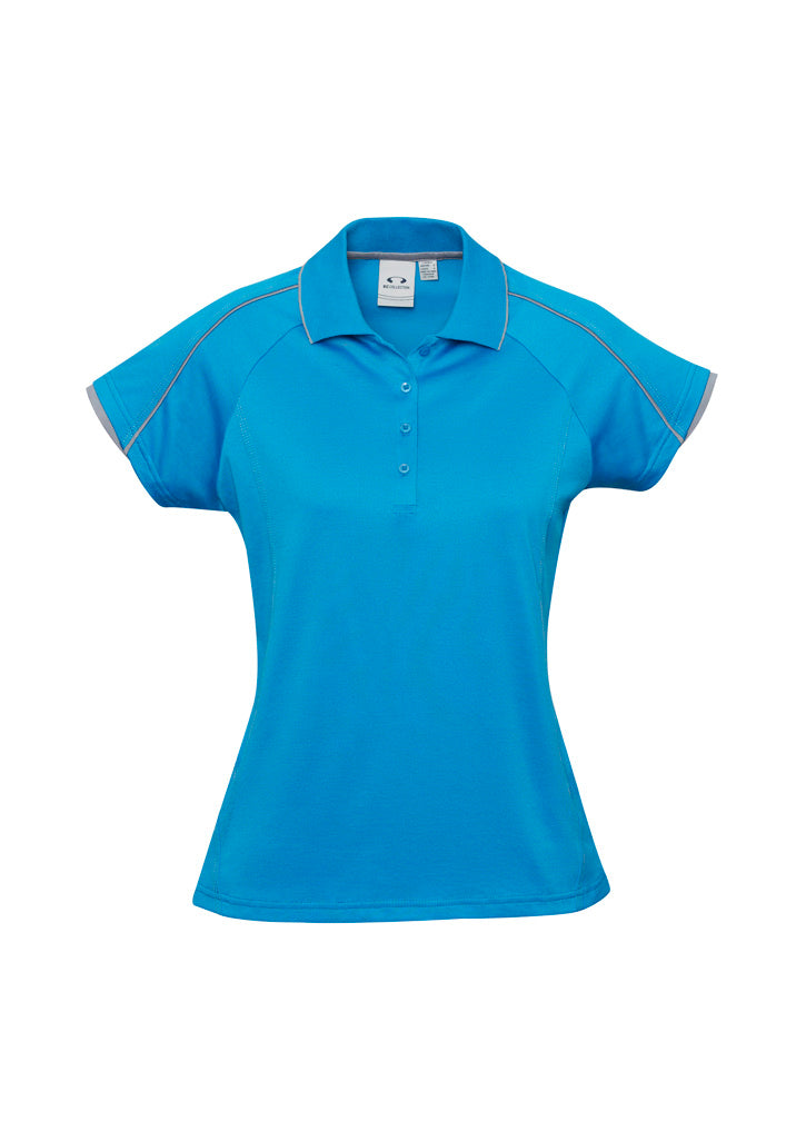 Blade Womens Short Sleeve Polo Cyan/Silver Grey front view