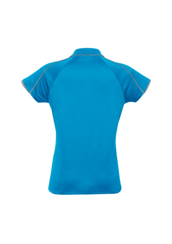Blade Womens Short Sleeve Polo Cyan/Silver Grey back view