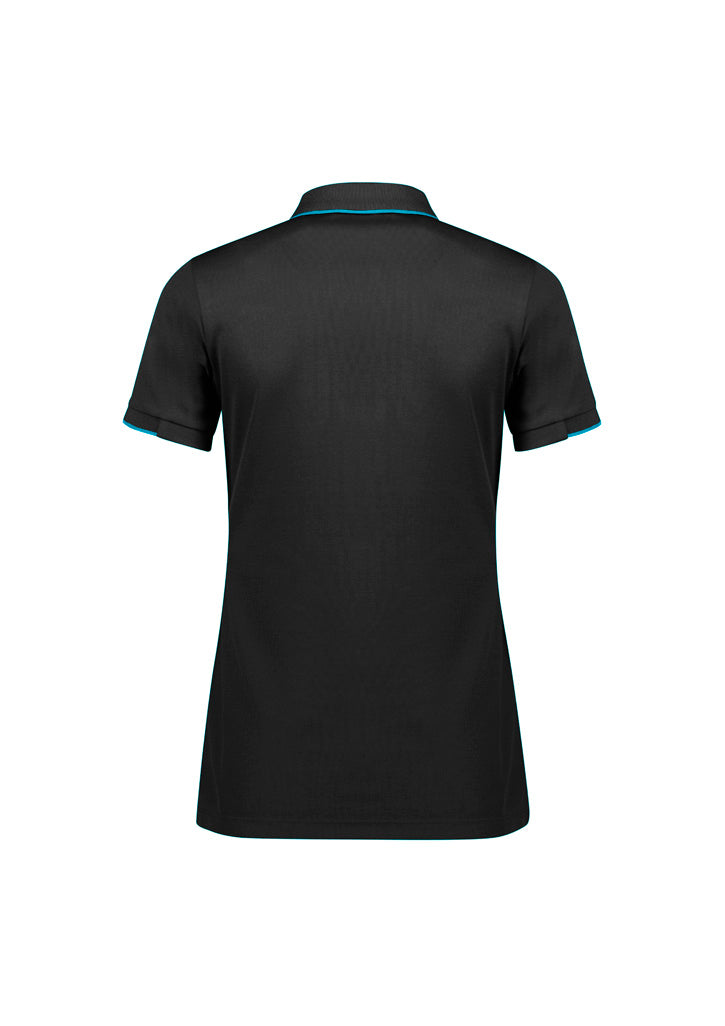 Focus Womens Short Sleeve Polo Black/Cyan back view