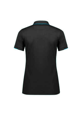 Focus Womens Short Sleeve Polo Black/Cyan back view