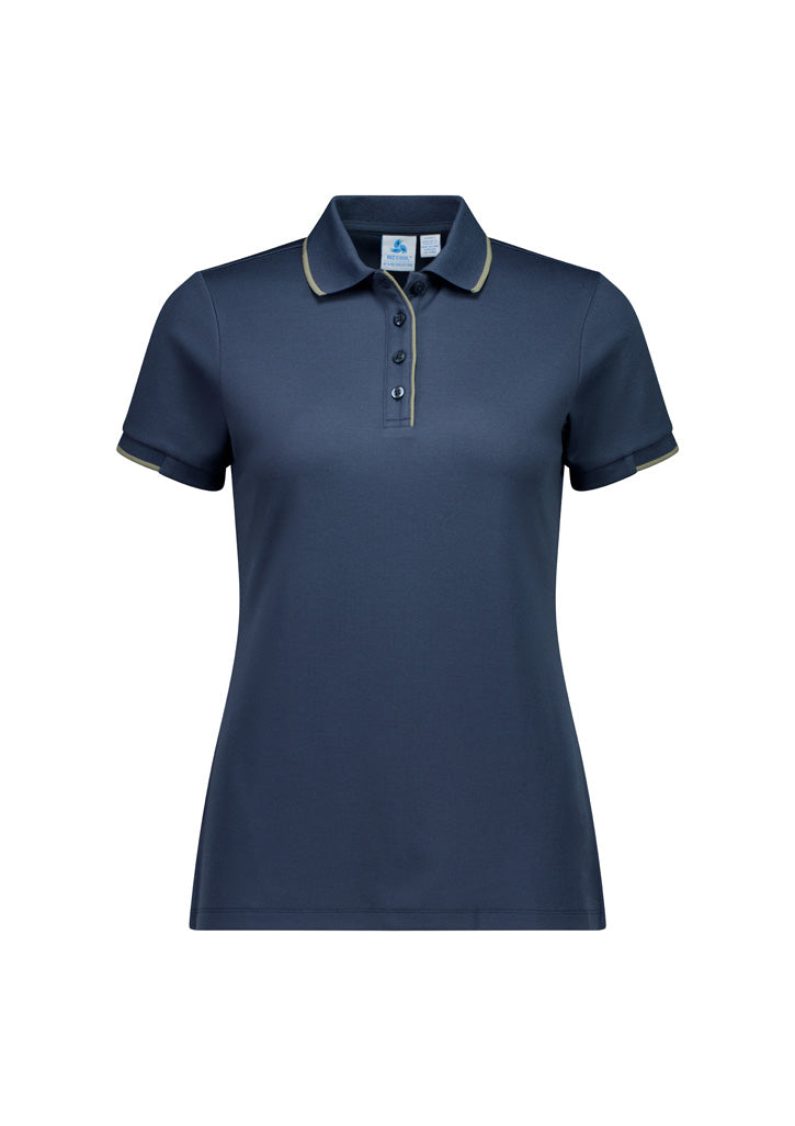 Focus Womens Short Sleeve Polo Storm Blue/Taupe front view