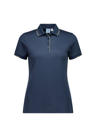 Focus Womens Short Sleeve Polo Storm Blue/Taupe front view