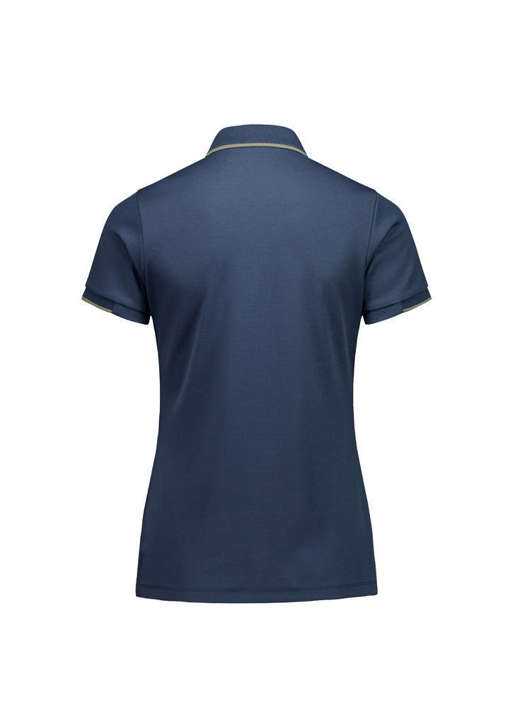 Focus Womens Short Sleeve Polo Storm Blue/Taupe back view