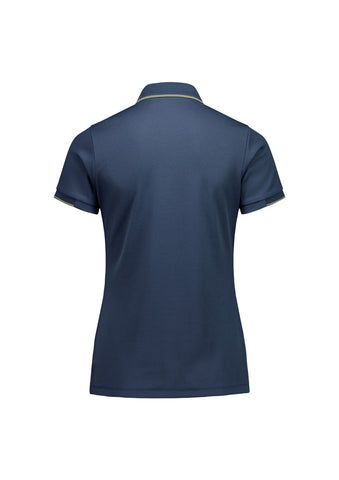 Focus Womens Short Sleeve Polo Storm Blue/Taupe back view