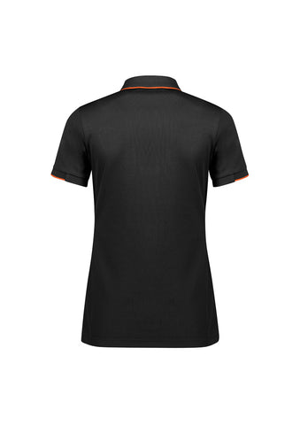 Focus Womens Short Sleeve Polo Black/Orange back view