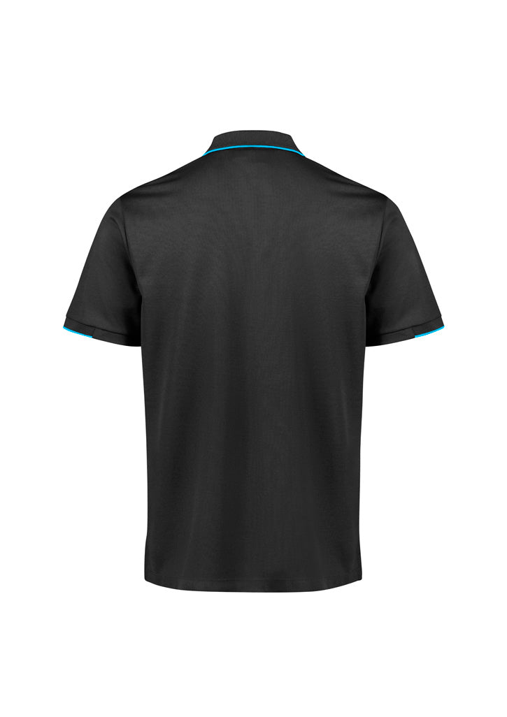 Focus Mens Short Sleeve Polo Black/Cyan back view