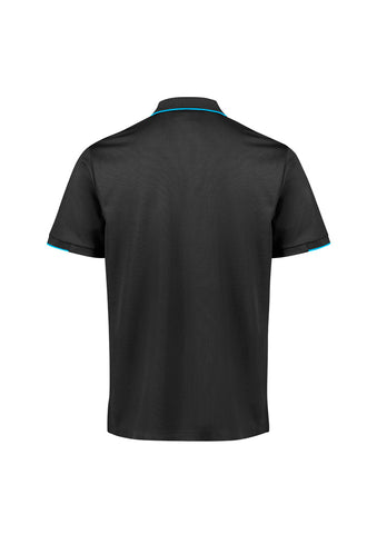 Focus Mens Short Sleeve Polo Black/Cyan back view