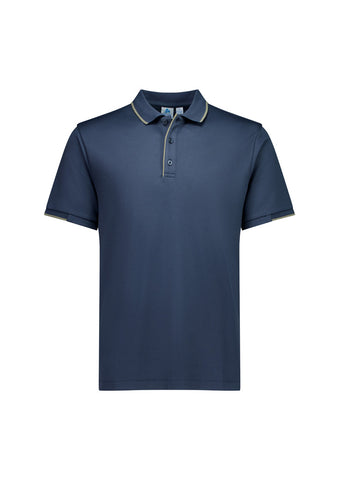 Focus Mens Short Sleeve Polo Storm Blue/Taupe