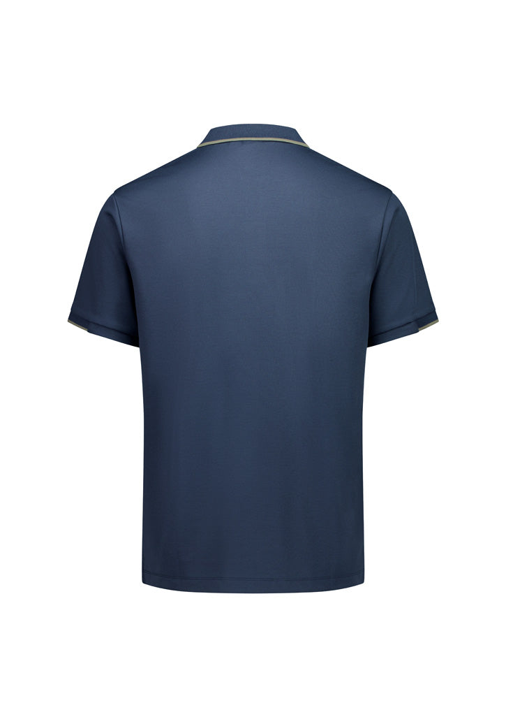 Focus Mens Short Sleeve Polo Storm Blue/Taupe back view