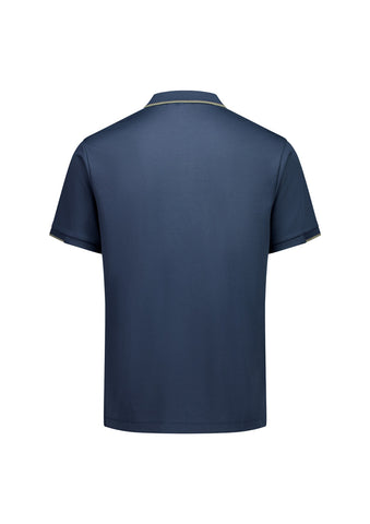 Focus Mens Short Sleeve Polo Storm Blue/Taupe back view