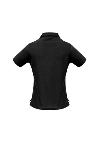 Micro Womens Waffle Short Sleeve Polo Black back view