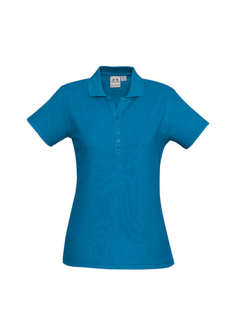 Crew Womens Short Sleeve Polo Cyan front view