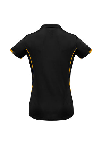 Razor Womens Short Sleeve Polo Black/Gold back view
