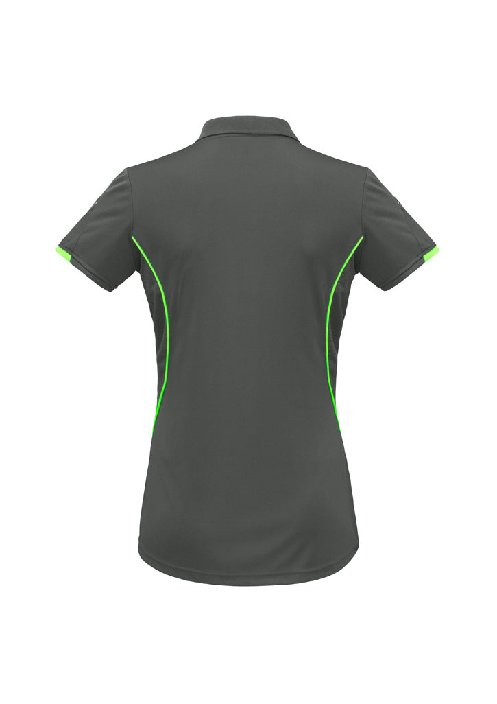 Razor Womens Short Sleeve Polo Grey/Fluoro Lime back view