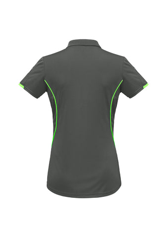 Razor Womens Short Sleeve Polo Grey/Fluoro Lime back view