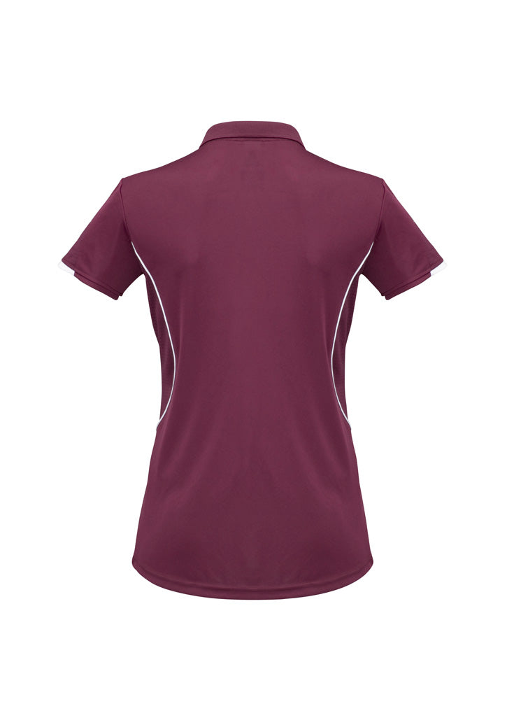 Razor Womens Short Sleeve Polo Maroon/White back view