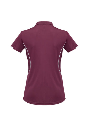 Razor Womens Short Sleeve Polo Maroon/White back view