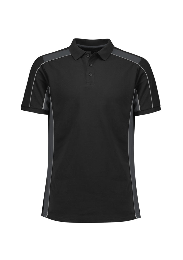 Grid Unisex Short Sleeve Polo Black/Grey front view