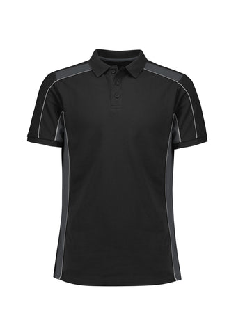 Grid Unisex Short Sleeve Polo Black/Grey front view
