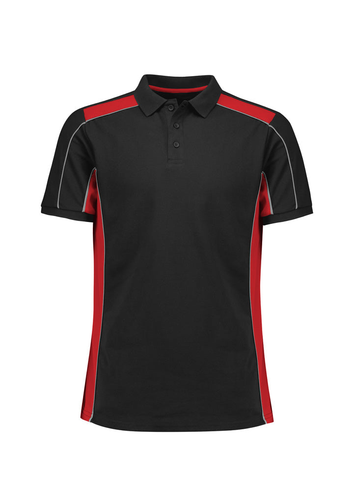 Grid Unisex Short Sleeve Polo Black/Red front view