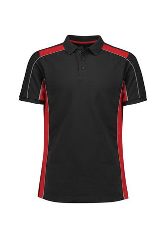 Grid Unisex Short Sleeve Polo Black/Red front view