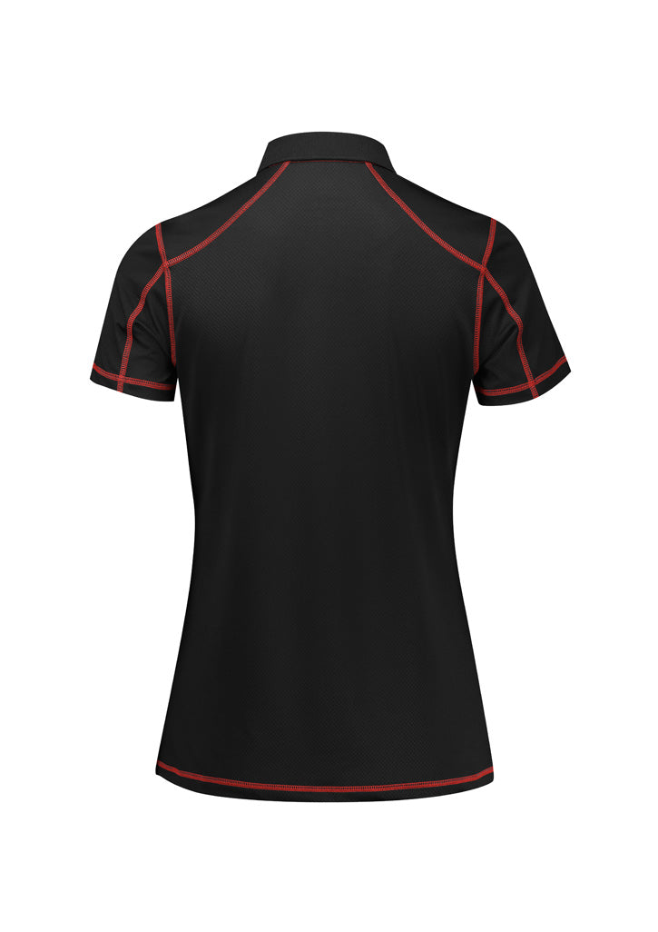 Dart Womens Short Sleeve Polo Black/Red back view