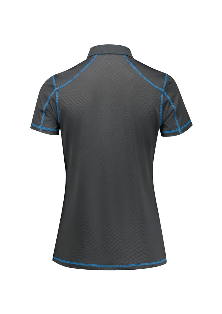 Dart Womens Short Sleeve Polo Grey/Cyan back view
