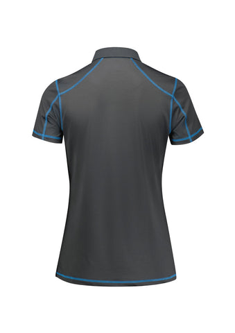 Dart Womens Short Sleeve Polo Grey/Cyan back view