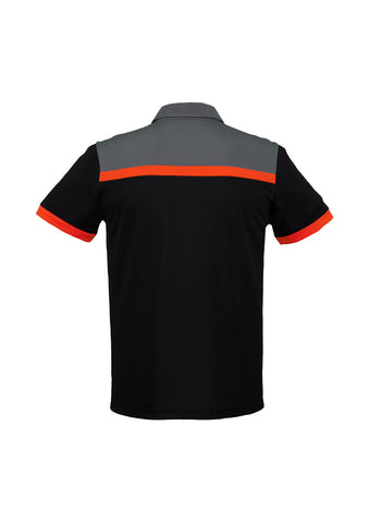 Charger Mens Short Sleeve Polo Black/Fluoro Orange/Grey back view